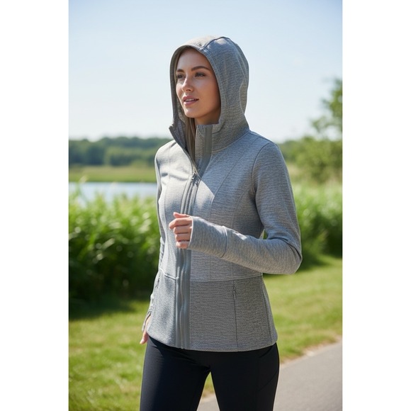 Womens Athleta Victory Gray Full Zip Hoodie Jacket Size M Excellent Condition - Picture 2 of 9